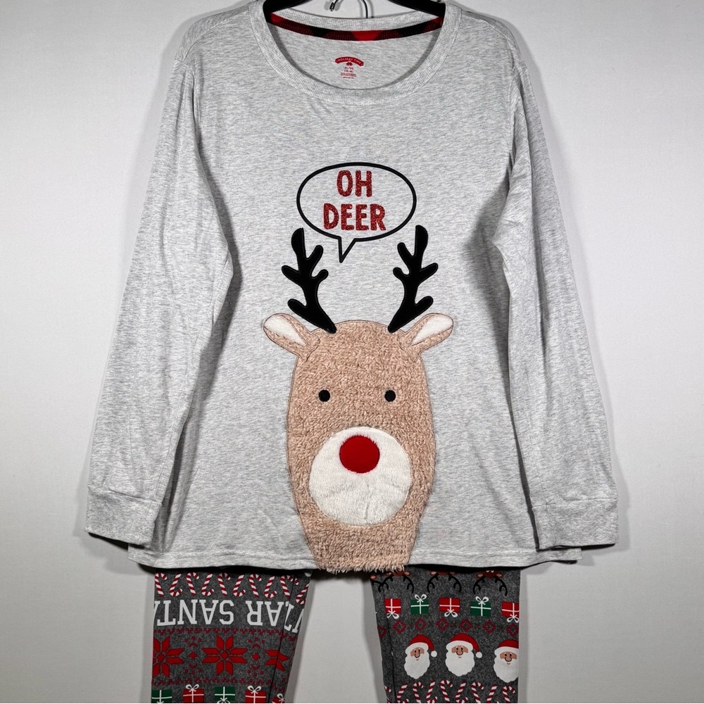 Christmas OH DEER Pajama Set Women Size XL Leggings Lined Measurements Below